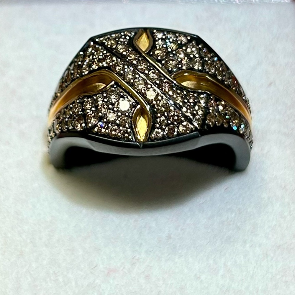 David Yurman Men’s Signet Ring w/ cognac DIAMOND in titanium & 18K yello…